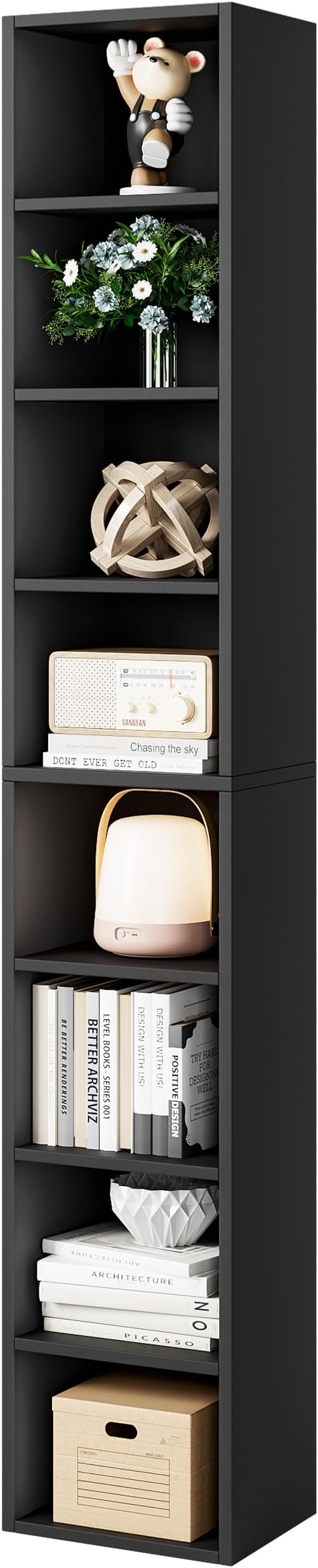 Bamjoy 71 Inches Tall Narrow Bookcase, 8-Tier Slim CD DVD Media Tower Rack by Bamjoy