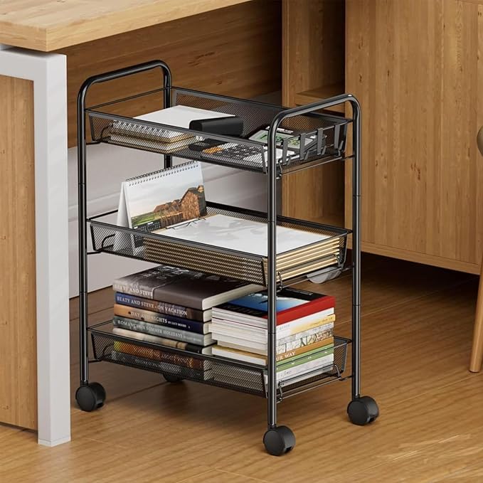 3 Tier Rolling Cart, Mesh Wire Utility Carts, Metal Storage Shelf - Image 9