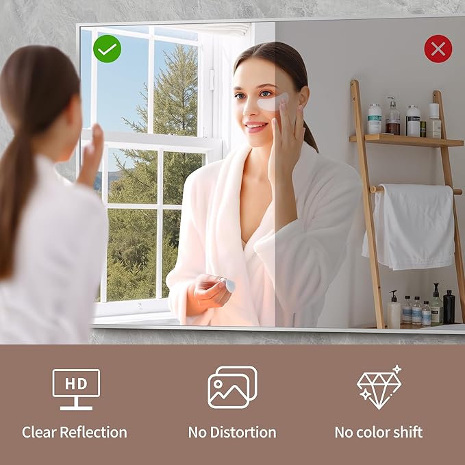 YIROMAN Bathroom Mirror 48"x36", Large Brushed Silver Bathroom Mirror - Image 7