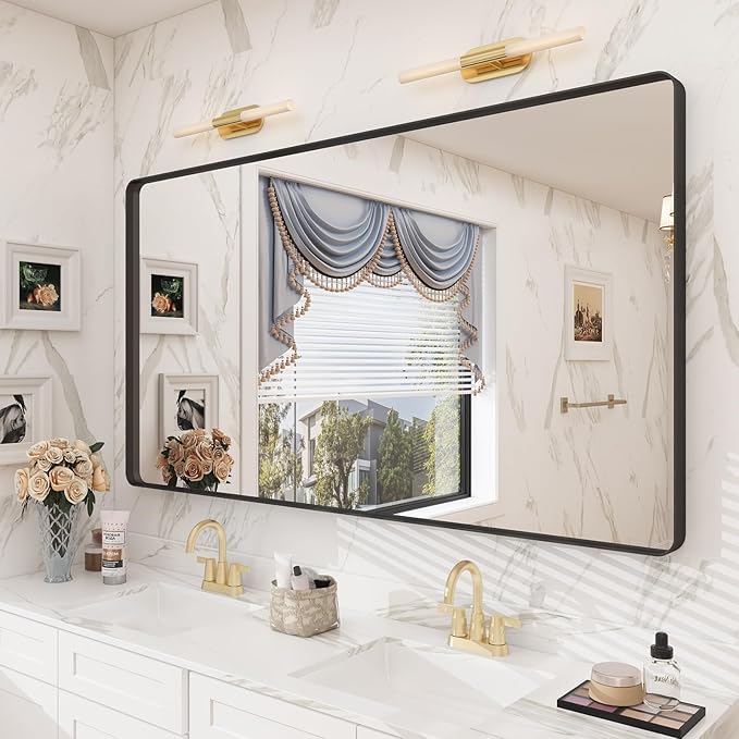 Black Bathroom Mirror for Wall, 55x30 Large Matte Black Vanity Mirror for by CHARMOR
