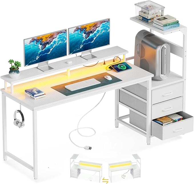 AODK 59 Inch Gaming Desk with USB Charging Ports & LED Light- Reversible by AODK