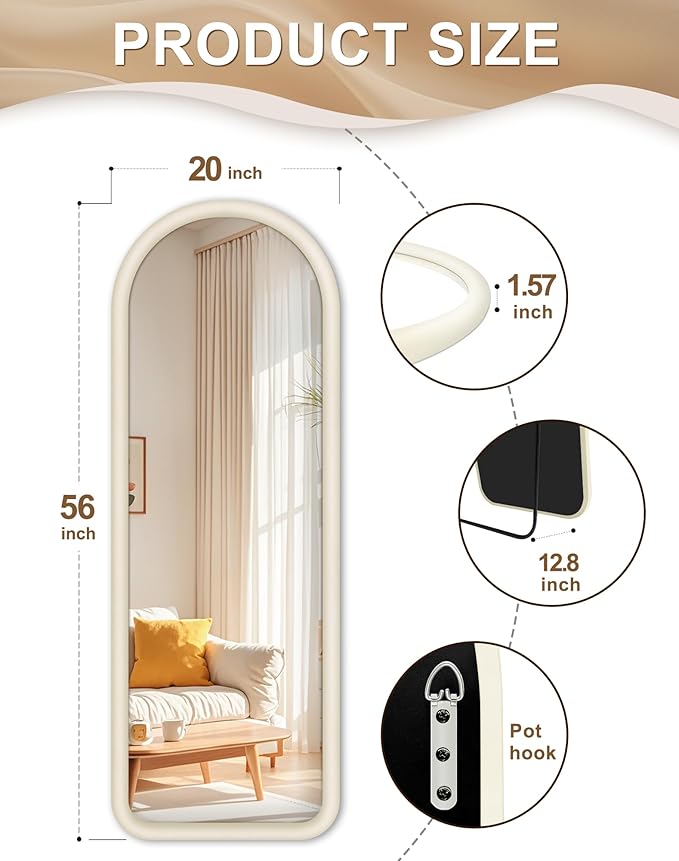 Delma Arched Full Length Mirror, Free Standing Floor Velvet Frame Mirror - Image 4