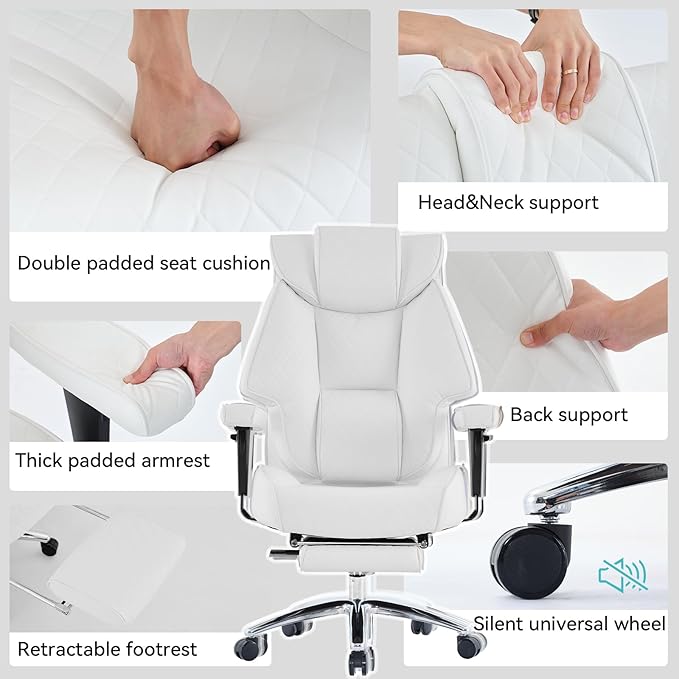 Big and Tall Office Chair with Footrest, PU Leather High Back Executive Office - Image 7