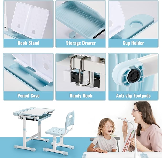 Rengue Kids Desk and Chair Set Height Adjustable School Study Desk and Chair - Image 7