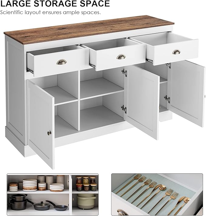 Keyluv White Buffet Cabinet Storage Sideboard Farmhouse Server Bar Wine Cabinet - Image 4