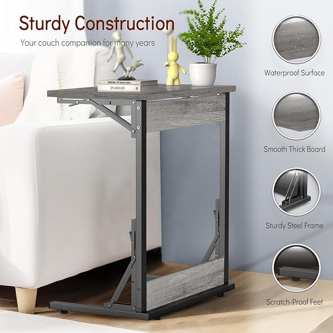 Tatub 24" Folding C Shaped End Table, Small Sofa Side Laptop Desk, Couch TV - Image 5