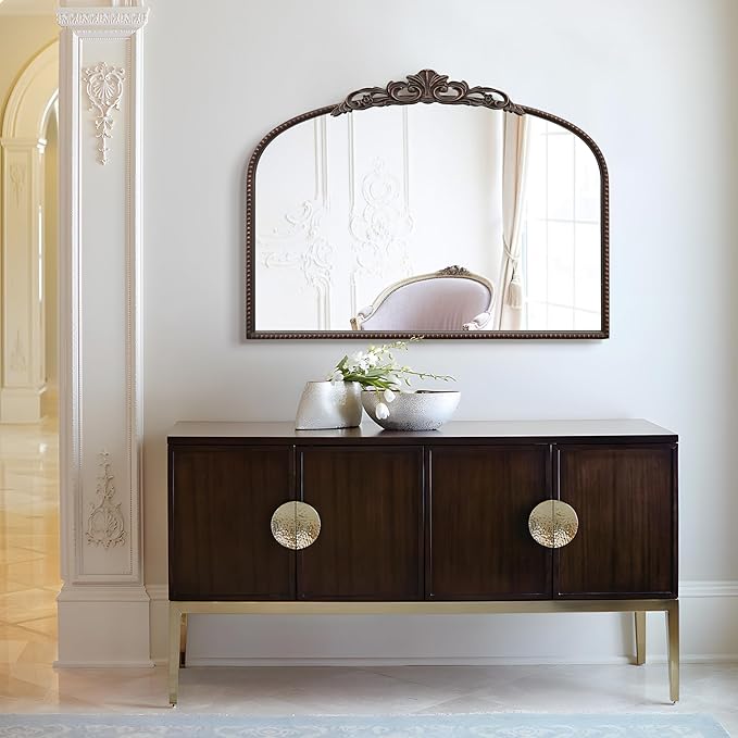 Micasso Bronze Vintage Wall Mirror: 24"x 32" French Baroque Antique Arched Wall - Image 7