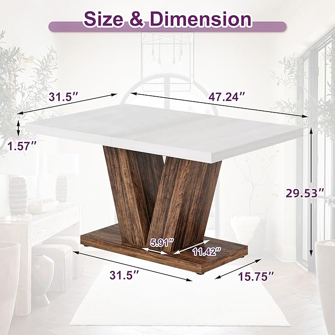 47" Dining Table, Wooden Kitchen Dinner Table Heavy Duty, Farmhouse Table - Image 2