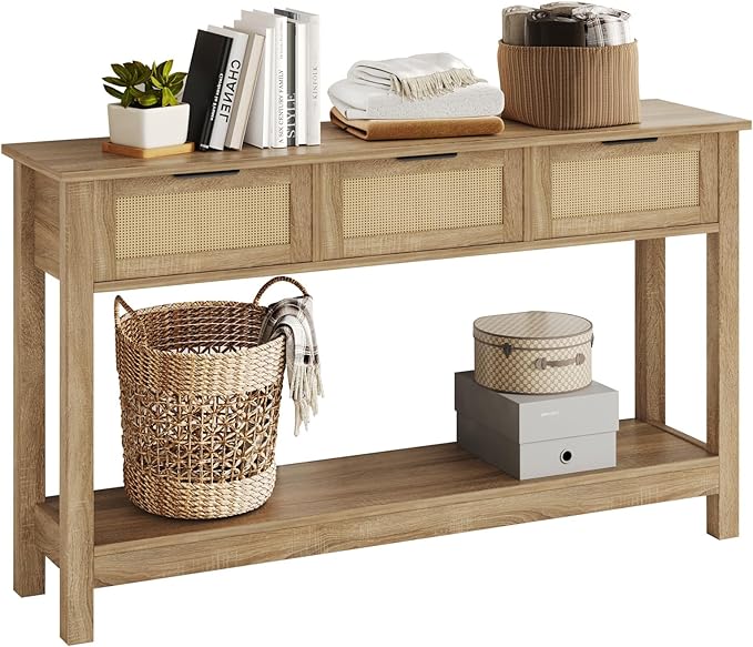 Luoxiao Rattan Console Table Boho Entryway Table by Luoxiao