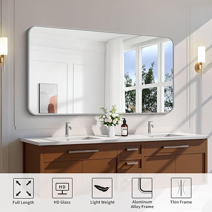 FORBATH 55x36 Inch Silver Bathroom Mirror - Image 7