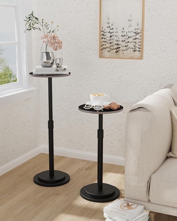 Height Adjustable Drink Table, Vintage Round Indoor Metal Plant Stand, - Image 2
