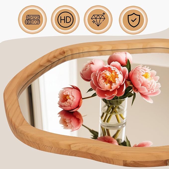 ULIKE Round Wood Mirror, 30 Inch Asymmetrical Circle Vanity Mirror - Image 6