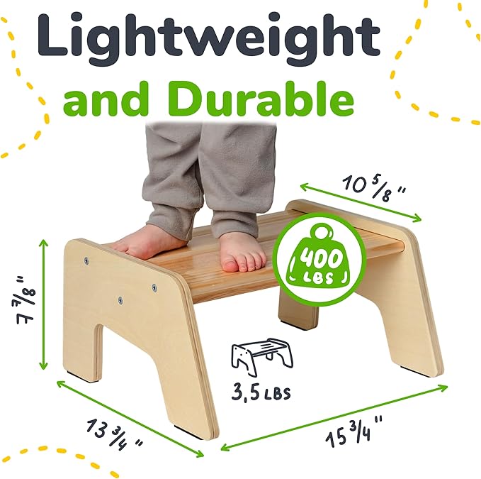 1-Step Wooden Step Stool for Toddlers | Kids Step Stool for Bathroom Sink - Image 2