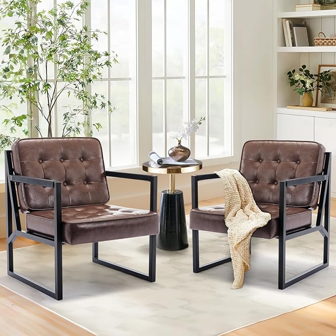 COLAMY Mid Century Modern Accent Chair Set of 2, Comfy Living Room Chair - Image 6