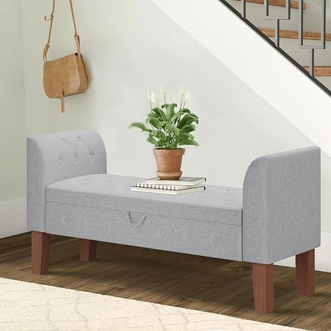 Awonde Armed Storage Bench for Bedroom Entryway Living Room Upholstered Tufted - Image 8