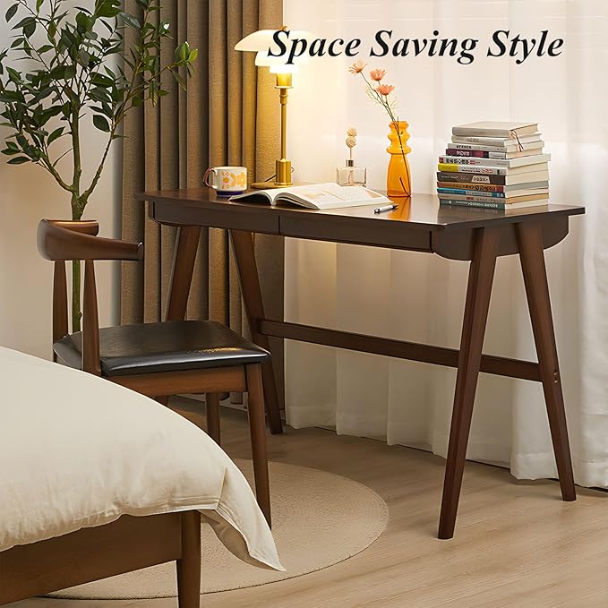 Computer Desk with Drawers, Solid Wood Writing Desk, Mid Century Modern Home - Image 8