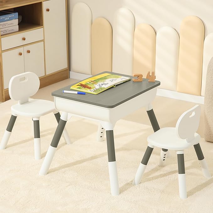 Kids Study Desk and Chair set Height Adjustable Graffiti Desktop Storage Drawer by TQUEG