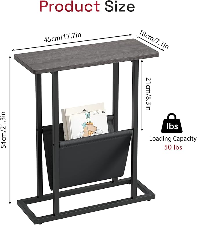 Yusong Small Narrow Side Table for Small Spaces, 17.7" W Slim End Table - Image 3