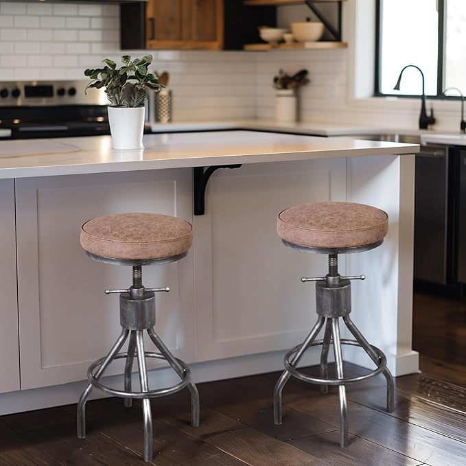 Industrial Bar Stools Swivel Pu Seat Vintage Kitchen Island Counter Stool - Image 2