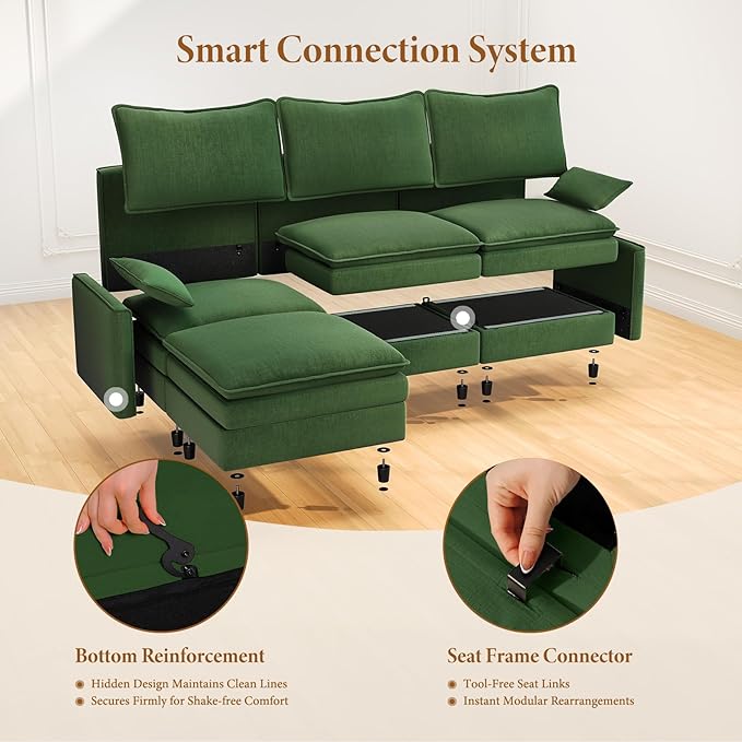Vesgantti 142" U Shaped Sectional Couch, Comfy Cloud Modular Sectional Sofa - Image 5
