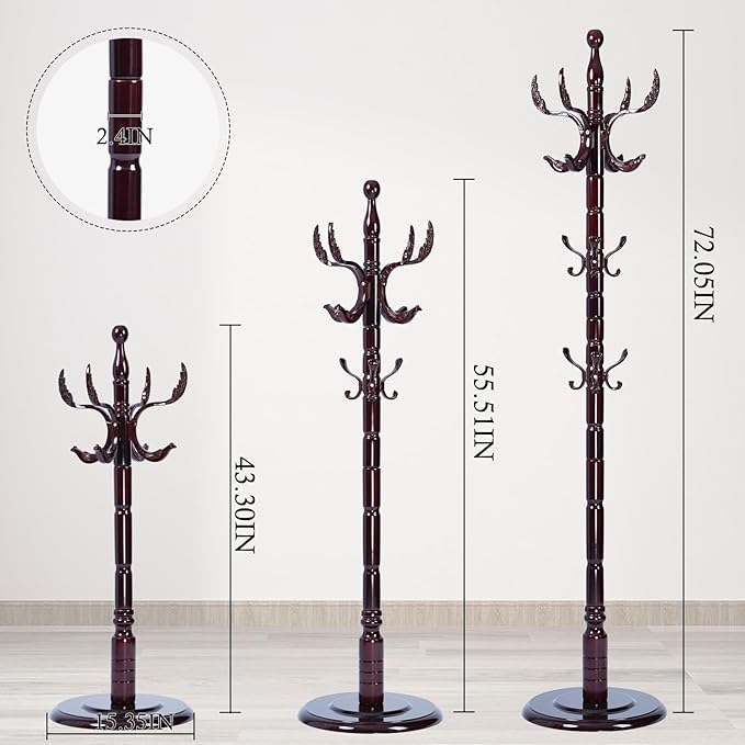 Coat Rack Stand, Solid Wooden Coat Tree - Image 6