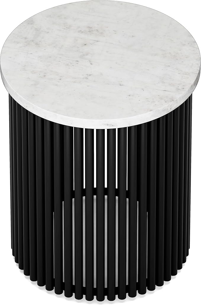 SIMPLIHOME Demy 18-inch Wide Metal Accent Table in White Marble/Black Metal - Image 4