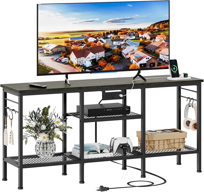 Furologee TV Stand with Power Outlets, Entertainment Center with Open Storage by Furologee