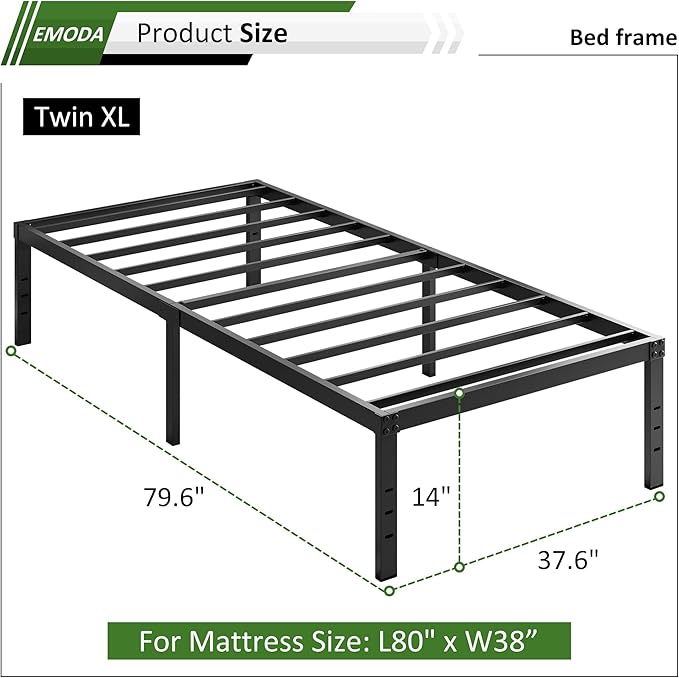 EMODA 14 Inch Twin XL Bed Frames No Box Spring Needed, Heavy Duty XL Twin Metal - Image 3