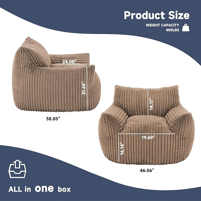 Oversized Bean Bag Chair for Adults, Giant Comfy Plush Boneless Bean Bag Couch - Image 2