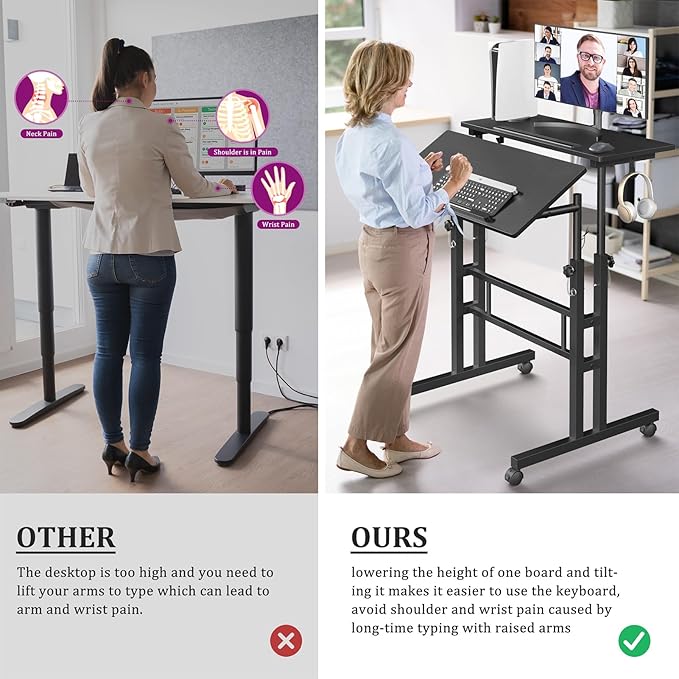 Small Standing Desk with Wheels, Mobile Stand Up Desk, Portable Standing Table - Image 3