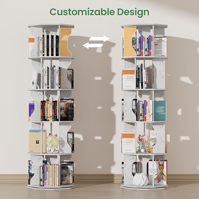 Rotating Bookshelf, 5 Tier Spinning Bookshelf Tower, Corner Revolving Storage - Image 8