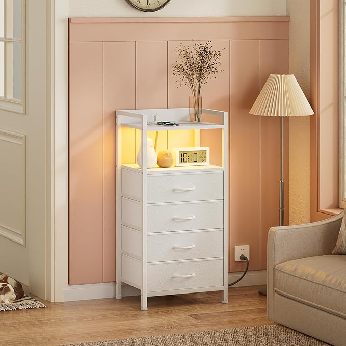 Furnulem White Nightstand with Charging Station, Night Stand Side Table with - Image 8