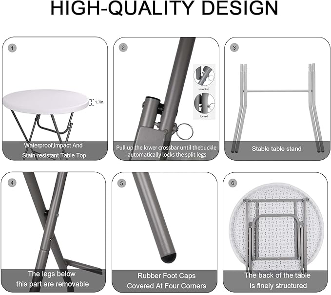 2.63'Bar Height Cocktail Table, All Bistro Folding Bar Height Table - Image 4