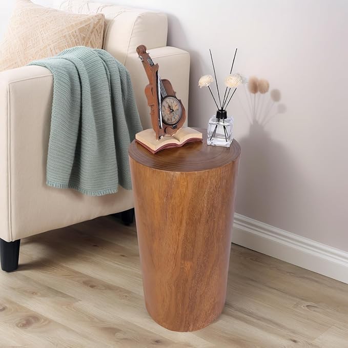 Athaliah Wooden Tree Stump End Table, 23.25" Paulownia Wood Hand Carved Rustic by Athaliah
