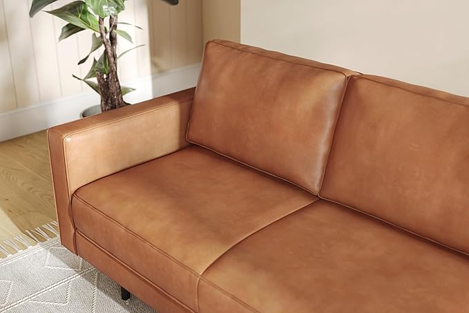 Valencia Varese 90" Full Leather Couch Cognac Tan Brown- Italian Nappa Leather - Image 6