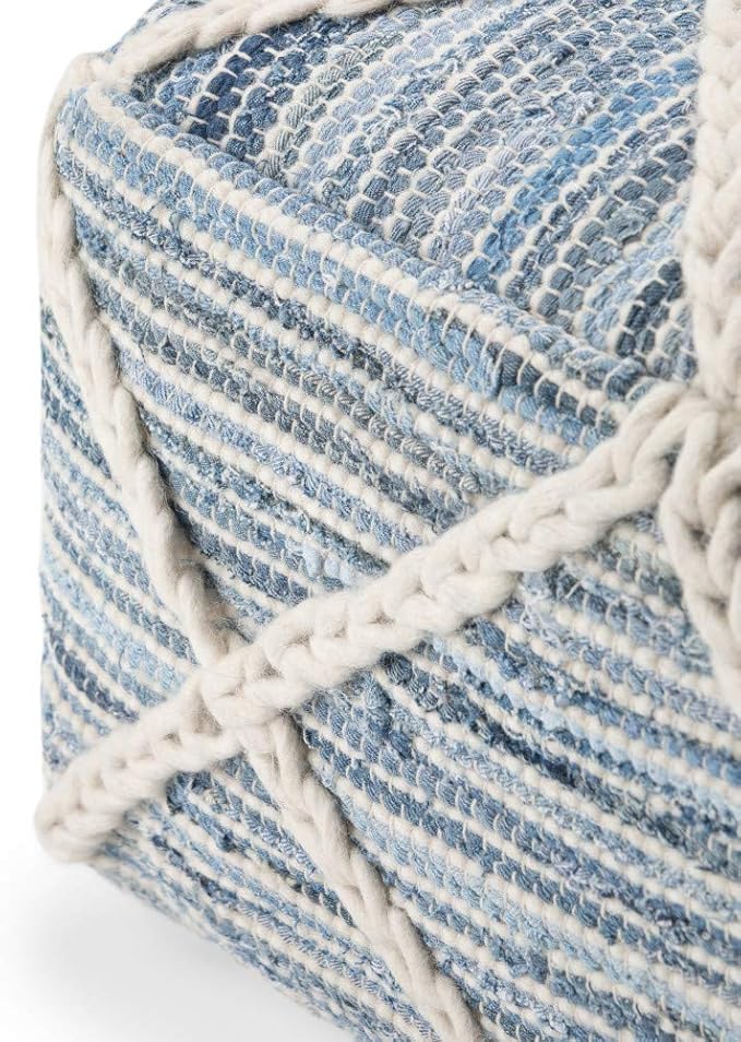 SIMPLIHOME Cowan Boho Square Pouf in Blue, Natural Handloom Woven - Image 4