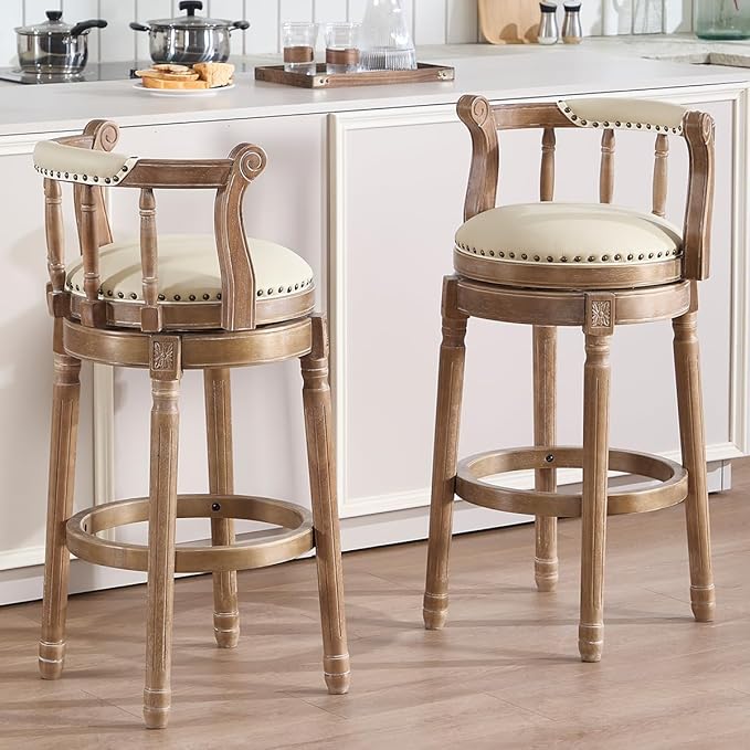 Cow top Leather Wooden Bar Stools, 360 Degree Swivel Bar Height Chair - Image 5