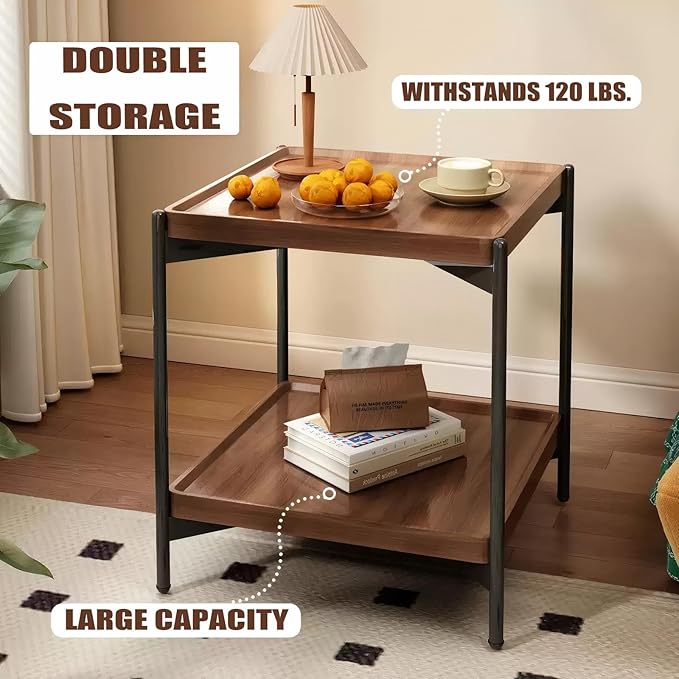 Solid Wood Nightstand with 2-Tier Storage Shelf - Image 7