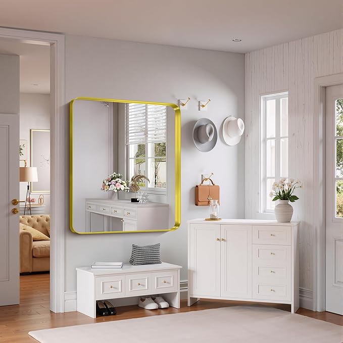FORBATH 48x40 Inch Bathroom Mirror, Brushed Gold Deep Frame Wall Mirror - Image 4