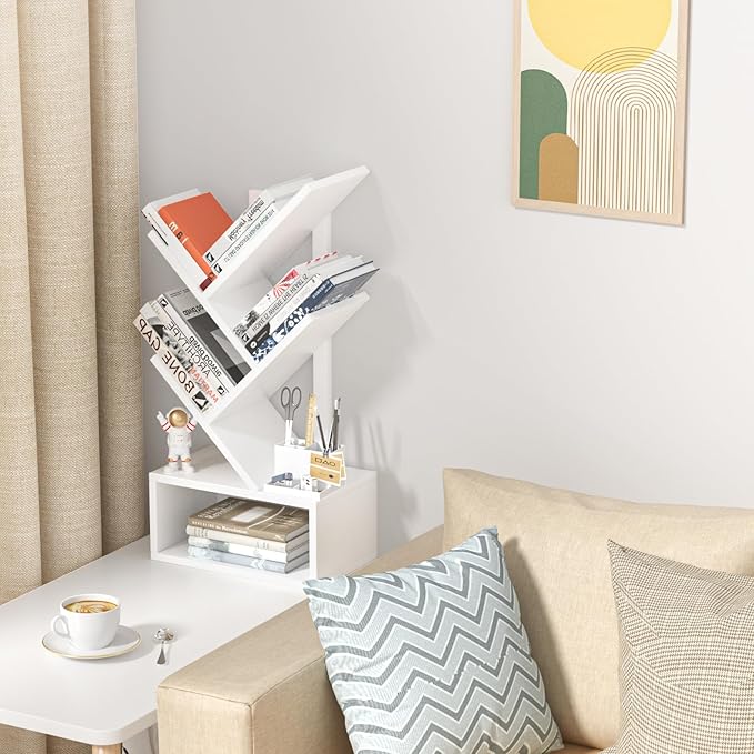 Small Tree Book Shelf, 5 Tier Black Tree Bookshelf, Modern Desk Display Storage - Image 4
