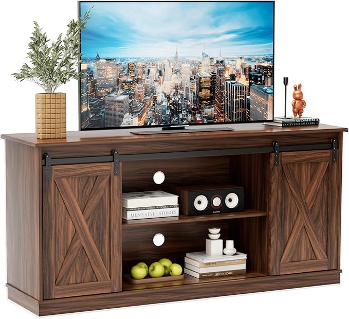 Sweetcrispy Farmhouse TV Stand for Living Room Bedroom Brown 65 Inch, Tall by Sweetcrispy