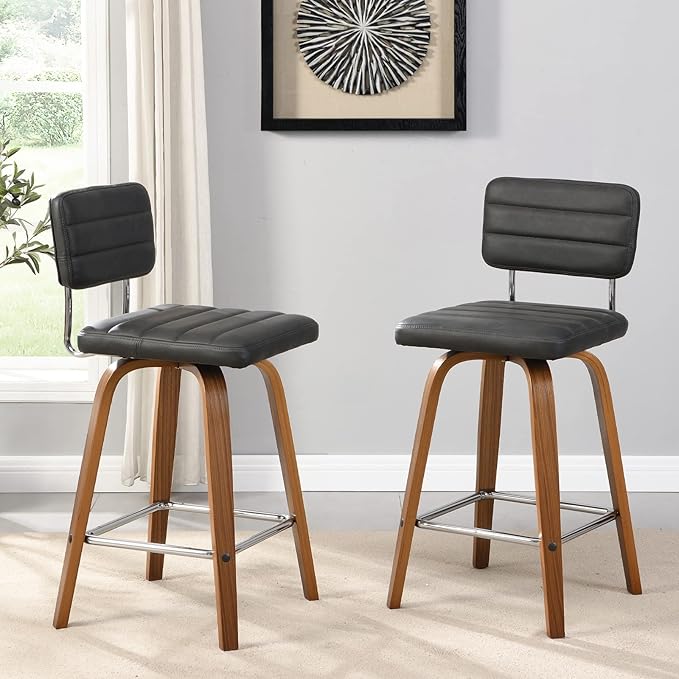 Counter Height Bar Stools Set of 2 Wood Swivel Bar Stools - Image 7