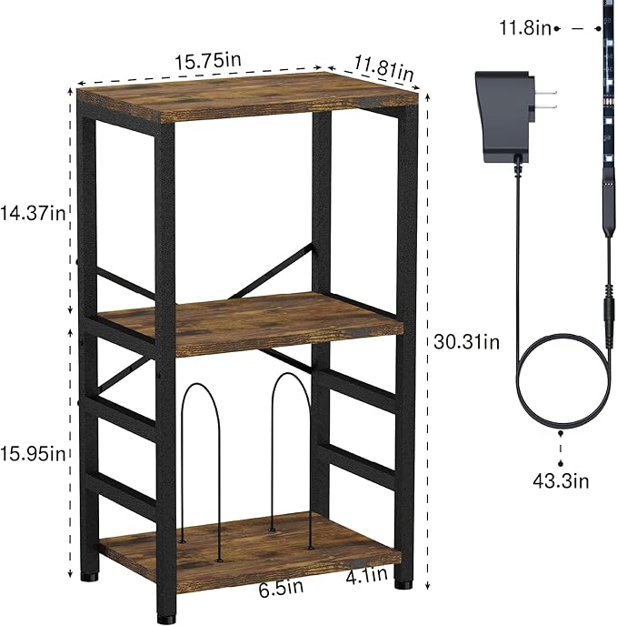 End Table with LED Light, Record Player Stand with Albums Storage, Vinyl - Image 3