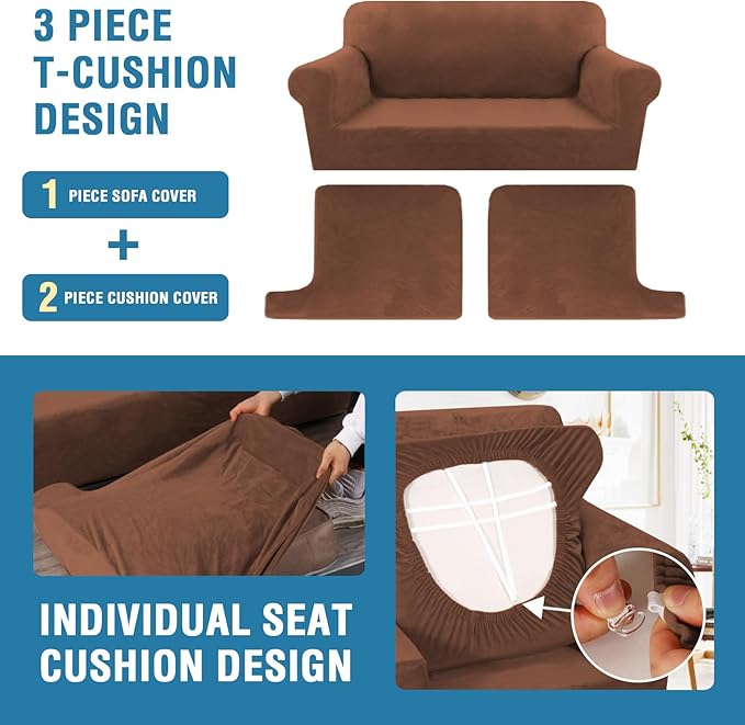 H.VERSAILTEX Sofa Cover 3 Piece T Cushion Loveseat Slipcovers Thick Velvet - Image 4