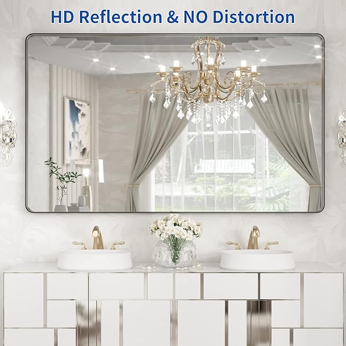 WEER Black Metal Framed Mirror, 60X36 Inch Rectangular Matte Black Wall Mirror - Image 2