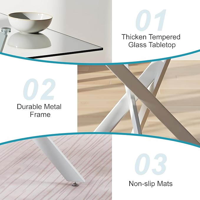 Dining Table for 4 Modern 35.43" Rectangular Glass Dining Table Kitchen & - Image 5