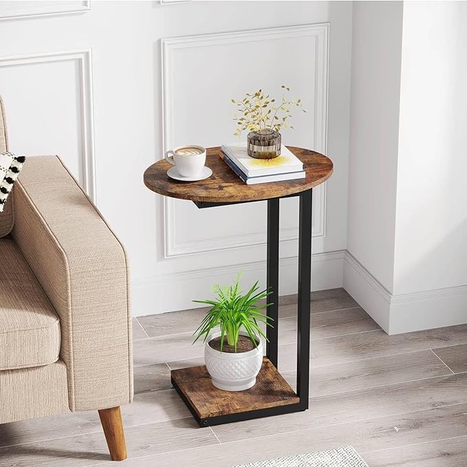 Hosfais Side Table Small End Table, C-Shaped Wood Sofa Table by HosfaisHome
