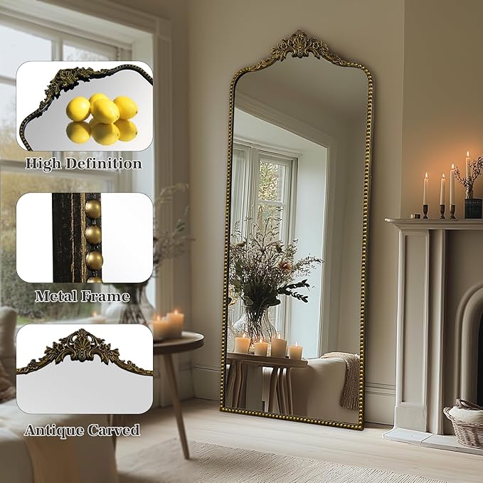 G-LEAF Vintage Baroque Full Length Floor Mirror 75"X30", Victorian Antique - Image 4