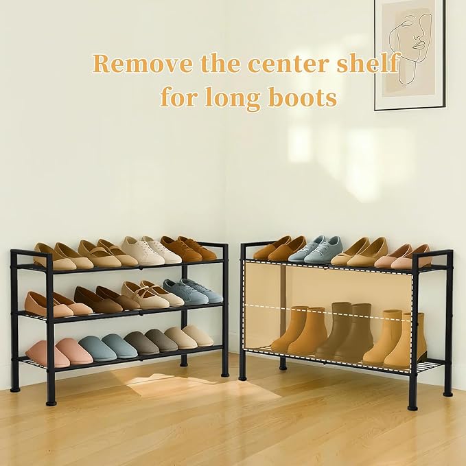 Simple 3 Tier Shoe Rack, Metal Stackable Shoe Storage Organizer - Image 5