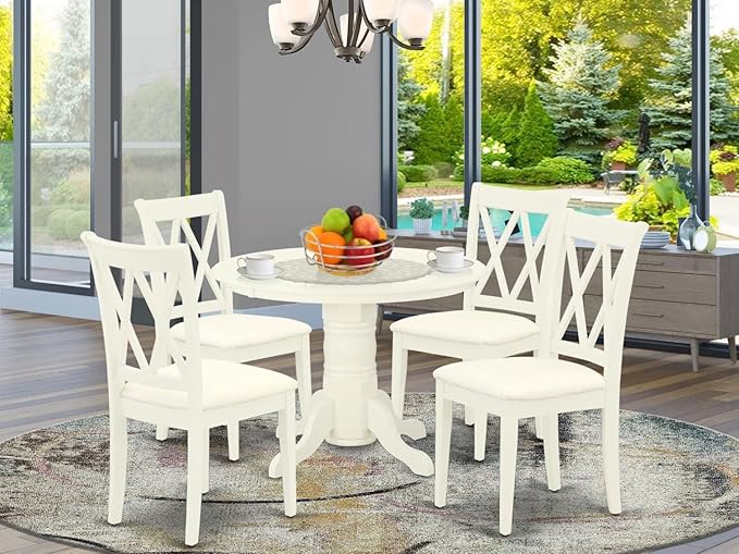 East West Furniture SHCL5-WHI-C 5 Piece Dining Room Table Set Includes a Round - Image 6
